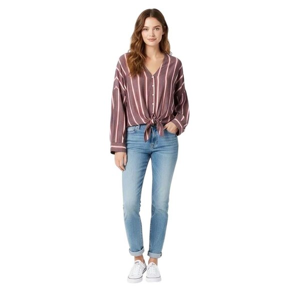 Express Tops - Express Women's Red/Purple Striped Tie Front Dolman Long Sleeve Top Size XS/TP